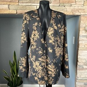 Rafaella Metallic Floral Art to Wear Blazer Lagenlook Lightweight Black Brown XL